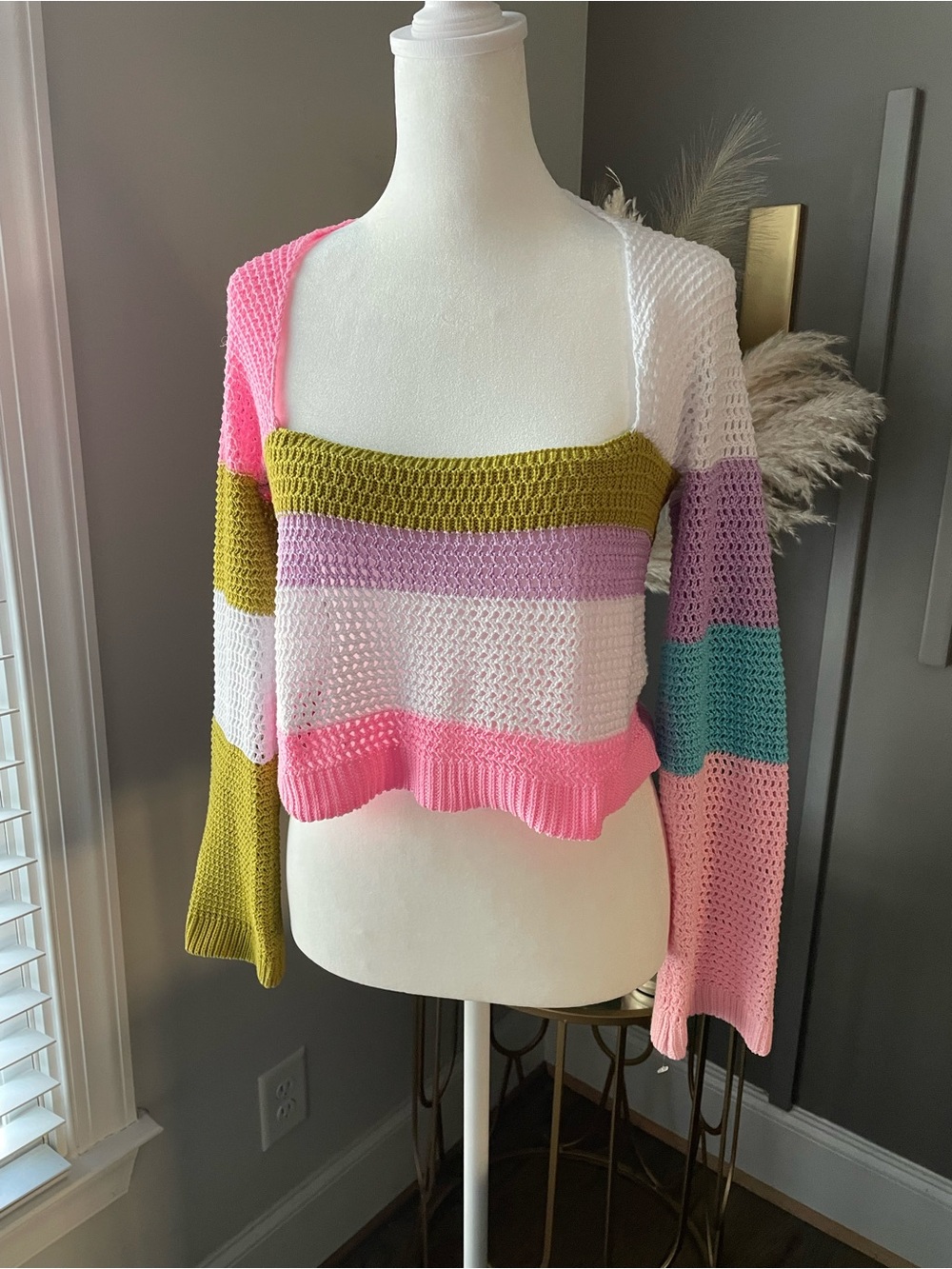Striped Multi-Color Crochet Crop Top